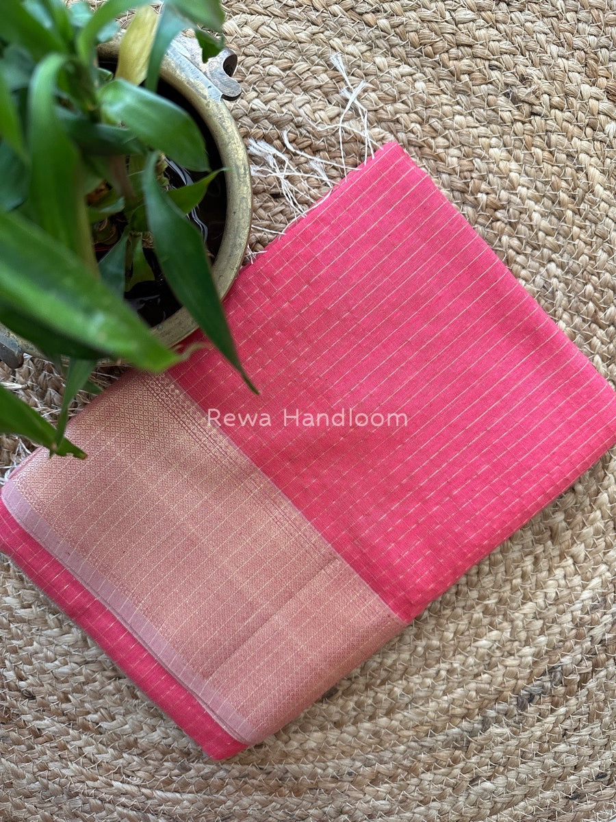 Maheshwari Fuchsia Pink Skirt Checks Saree SCS011