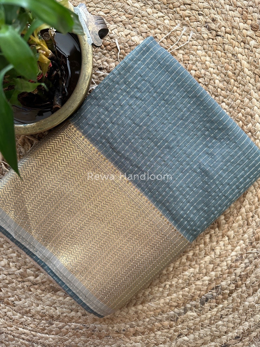 Maheshwari Mint Grey Skirt Checks Saree SCS019