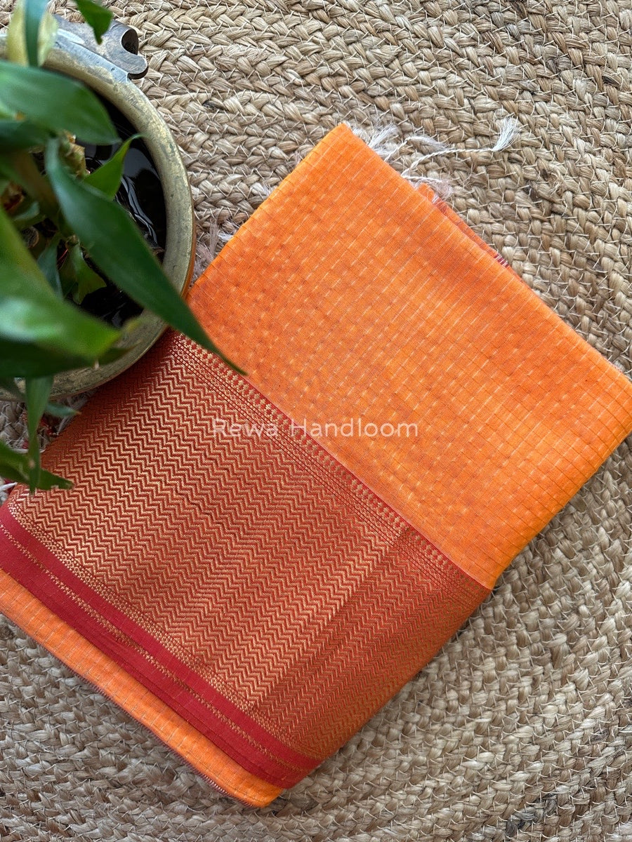 Maheshwari Orange Skirt Checks Saree SCS015