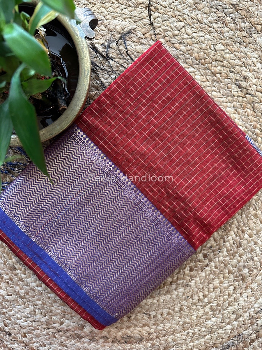 Maheshwari Maroon Skirt Checks Saree SCS016