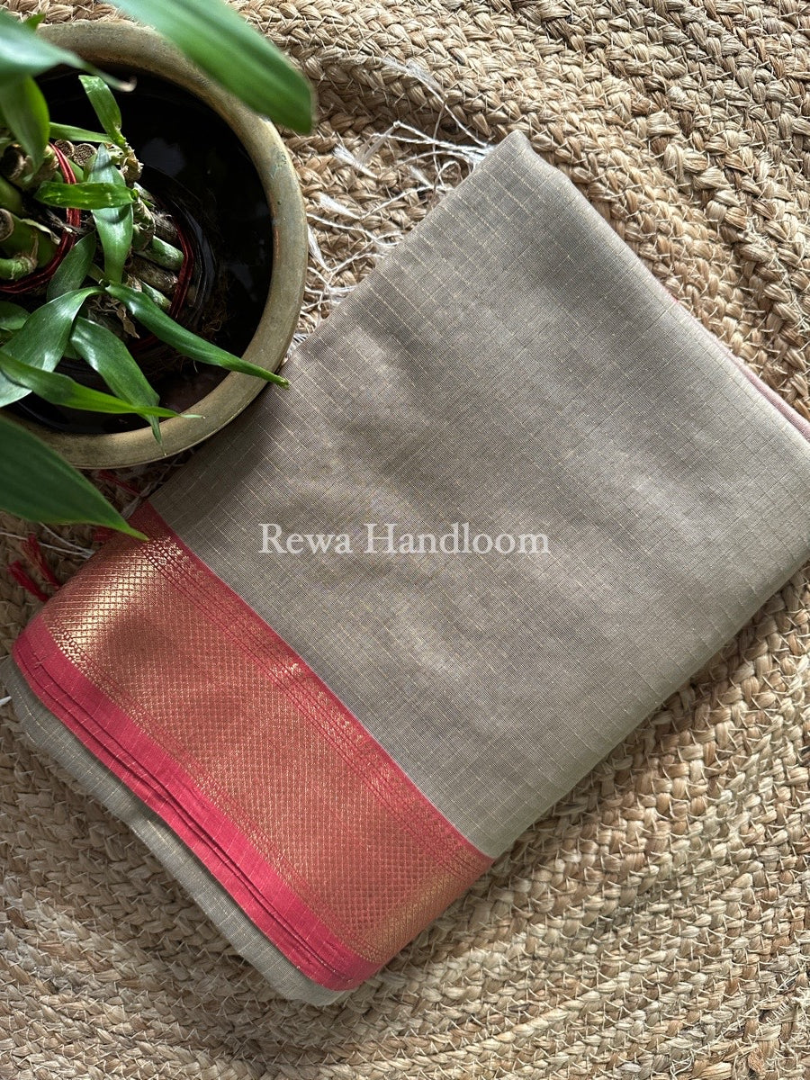 Maheshwari Beige Zari Checks Saree ZCHX215