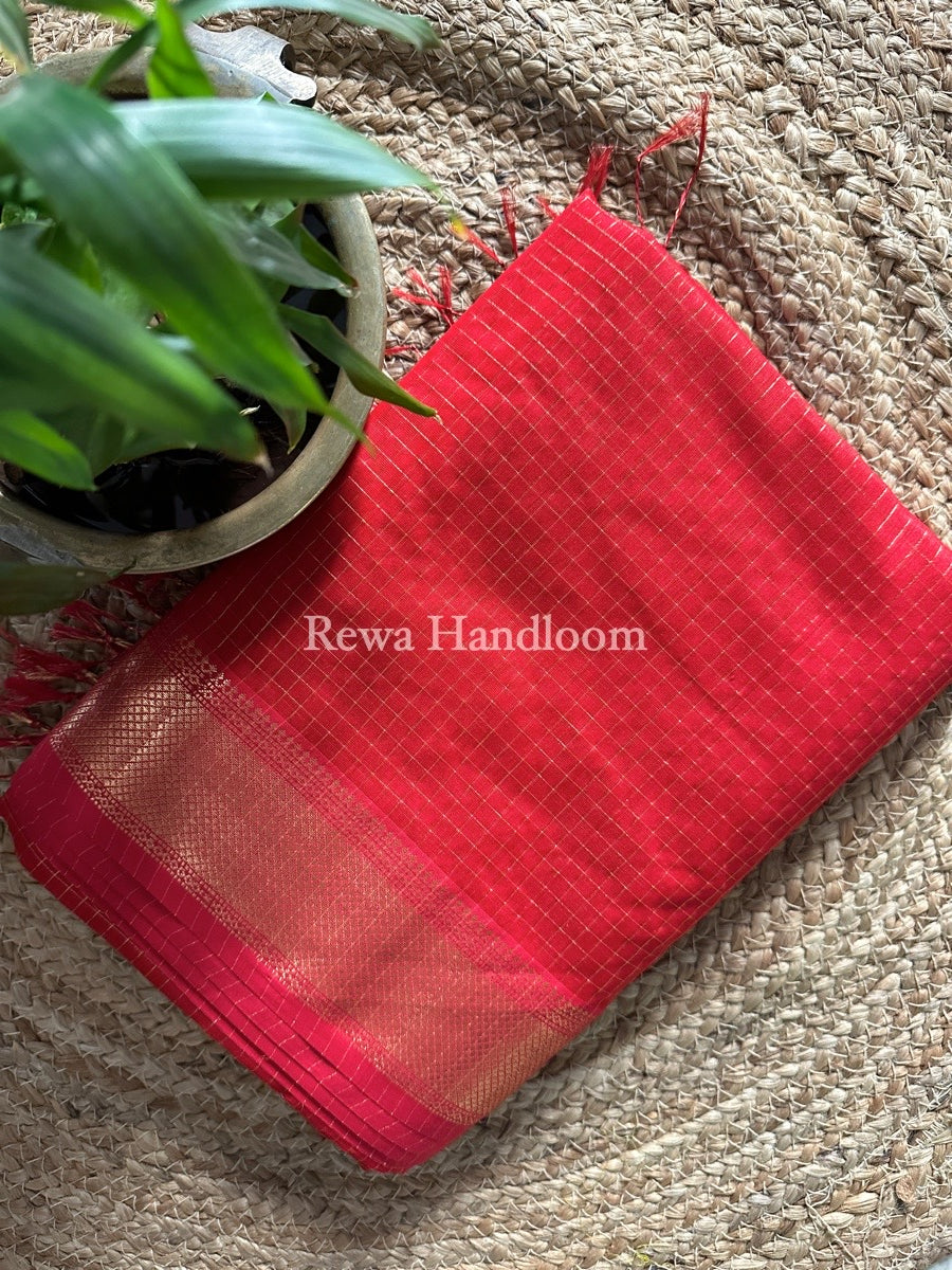 Maheshwari Red Zari Checks Saree ZCHX200