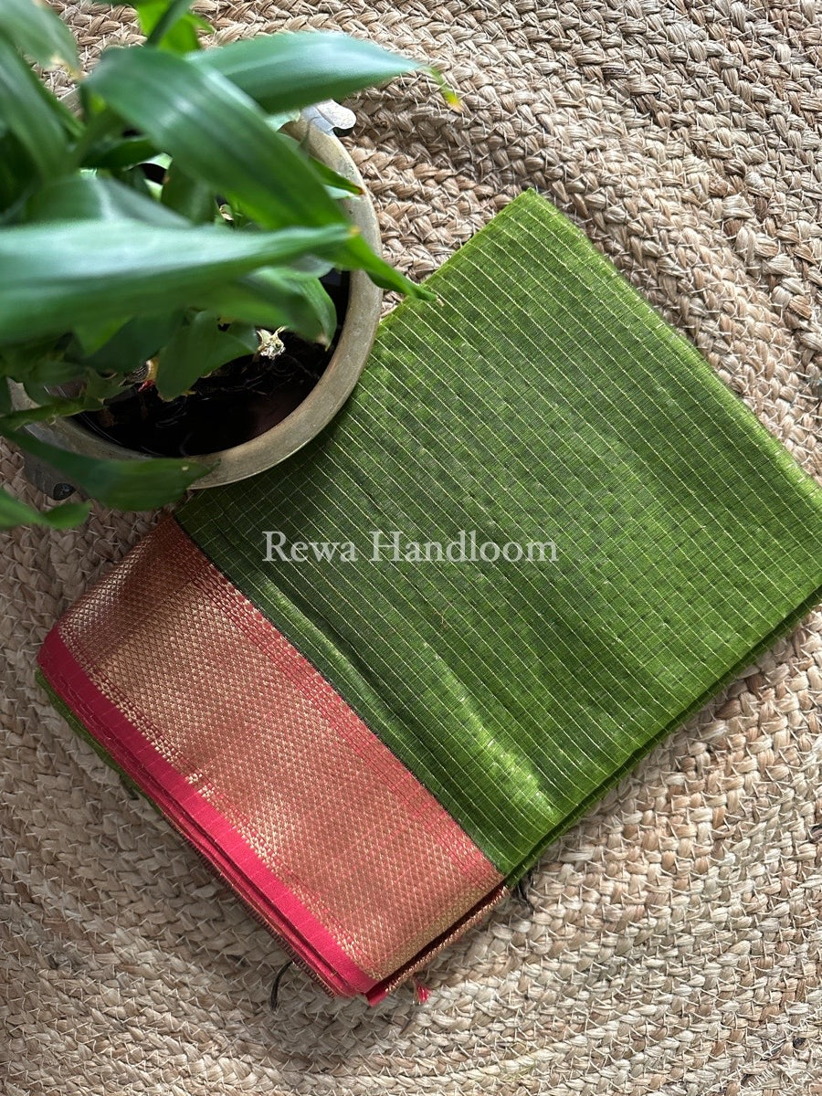 Maheshwari Mehendi Green Zari Checks Saree ZCHX206