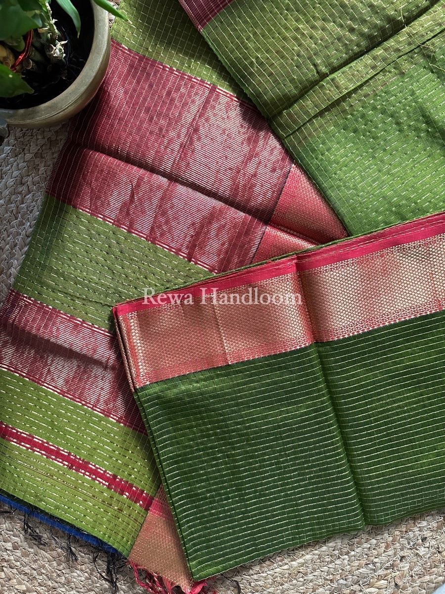 Maheshwari Mehendi Green Zari Checks Saree ZCHX206