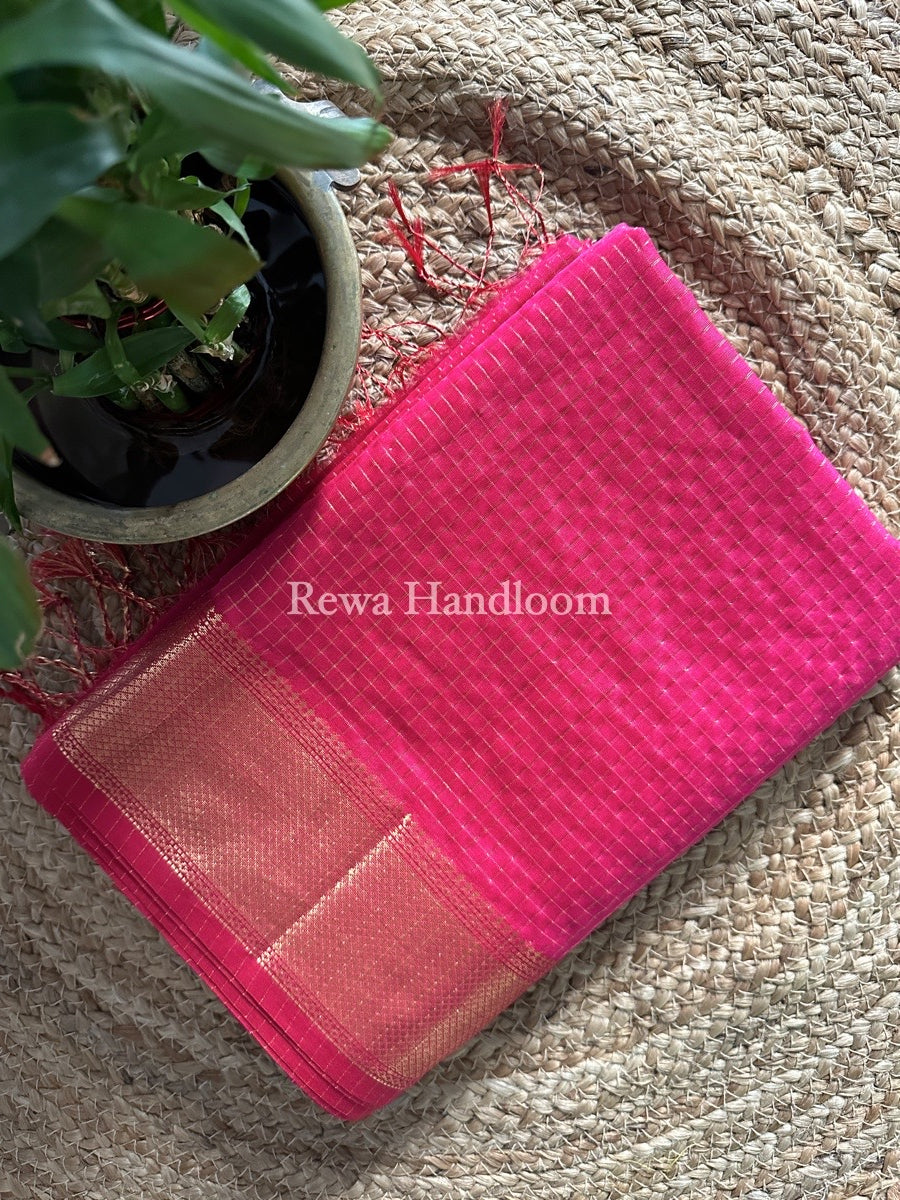 Maheshwari Rani Pink Zari Checks Saree ZCHX209