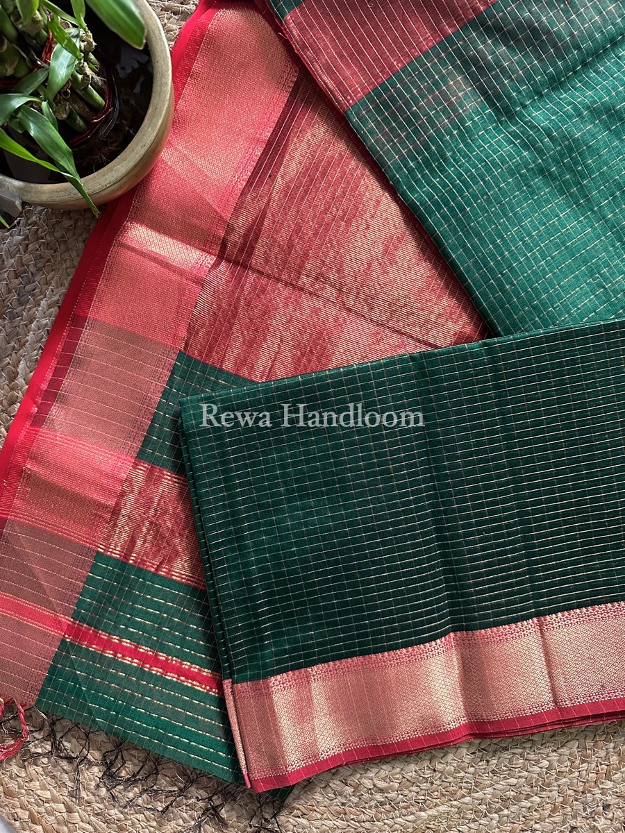 Maheshwari Green Zari Checks Saree ZCHX211