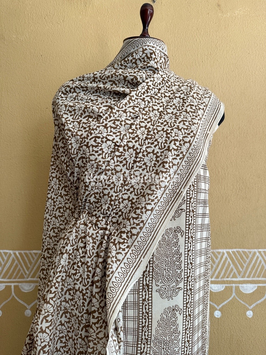 White-Beige Bagh Print Cotton Suit BCS0027
