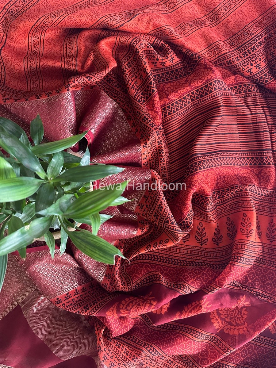 Maheshwari Orange Bagh Print Saree BPSS027
