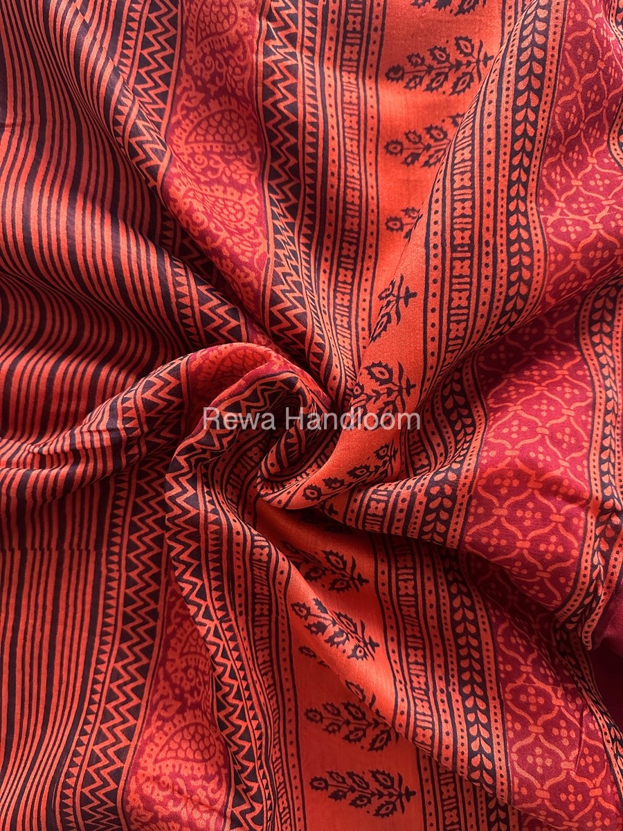 Maheshwari Orange Bagh Print Saree BPSS027