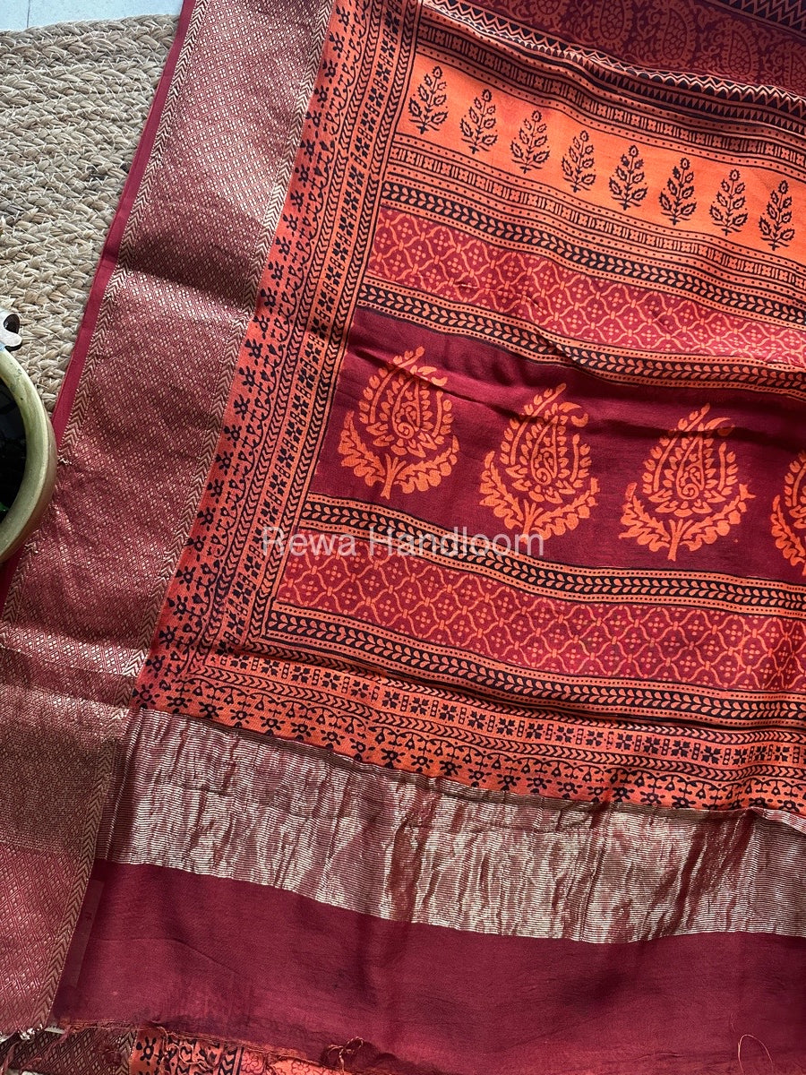 Maheshwari Orange Bagh Print Saree BPSS027