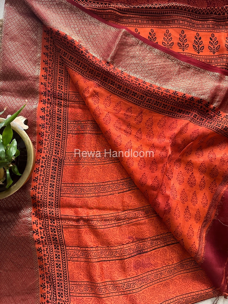 Maheshwari Orange Bagh Print Saree BPSS027