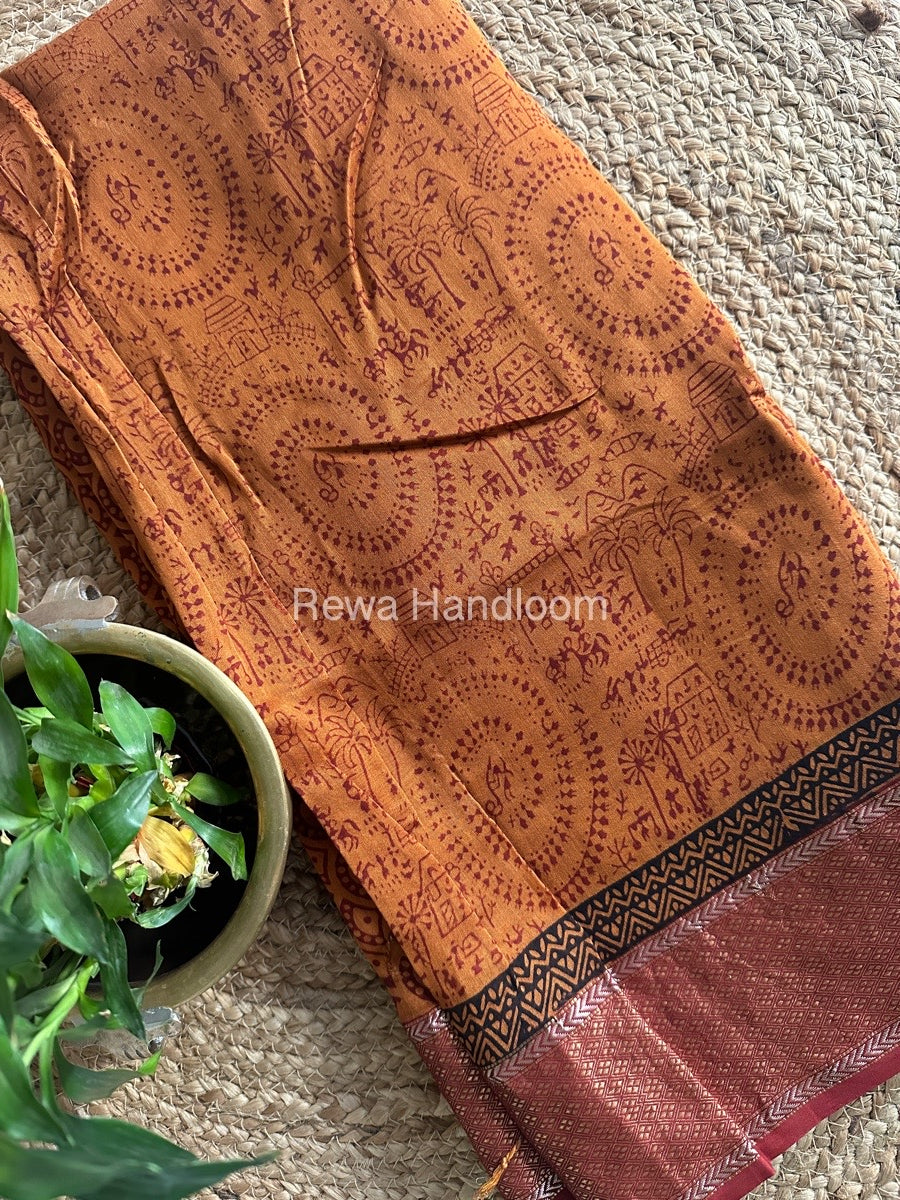 Maheshwari Mustard Bagh Print Saree BPSS070