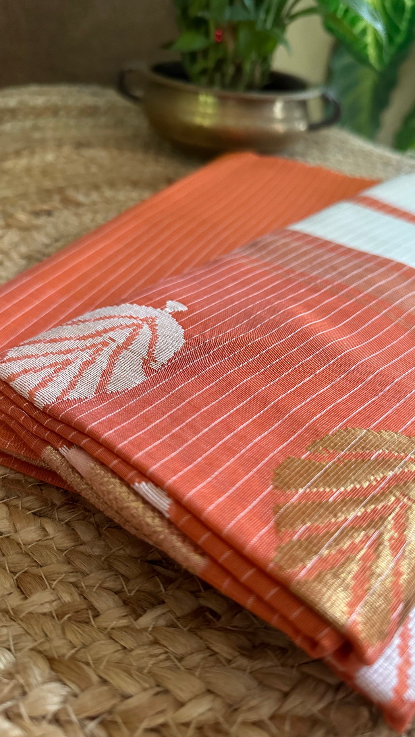 Maheshwari Peach-orange - White Katan Top Dupatta Sets