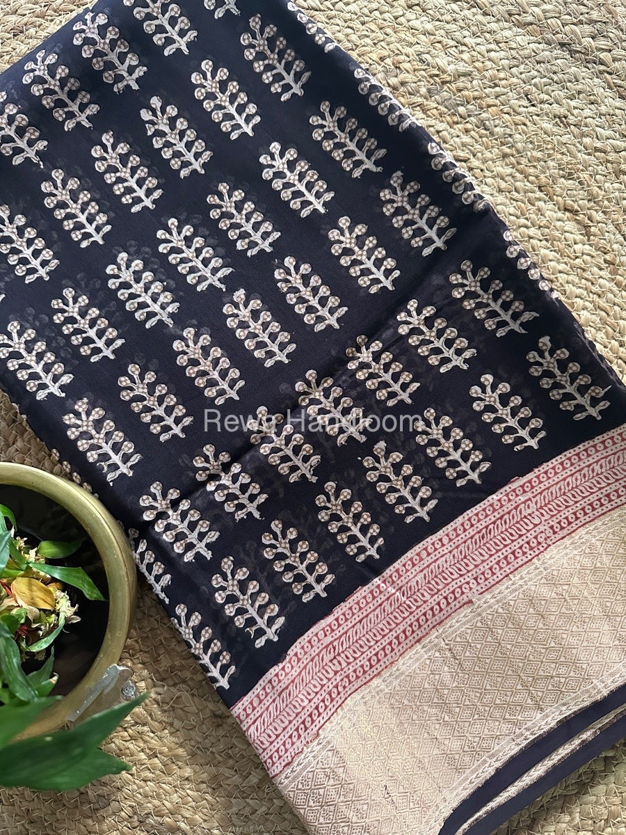 Maheshwari Black Bagh Print Saree BPSS049