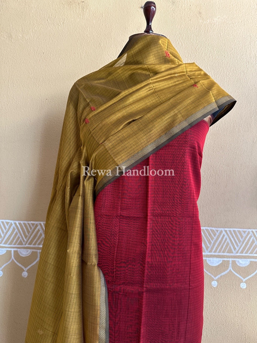 Maheshwari Red-Mustard Yellow Patti Butti Top-Dupatta Set PBS012
