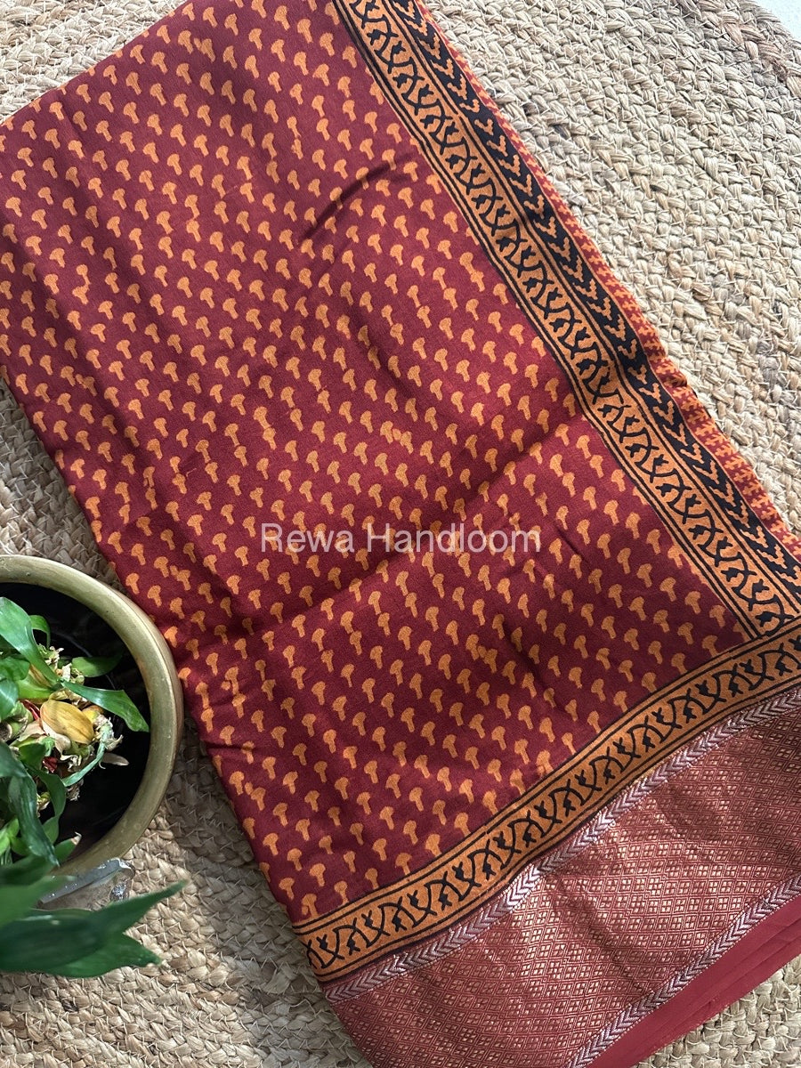Maheshwari Maroon Bagh Print Saree BPSS033
