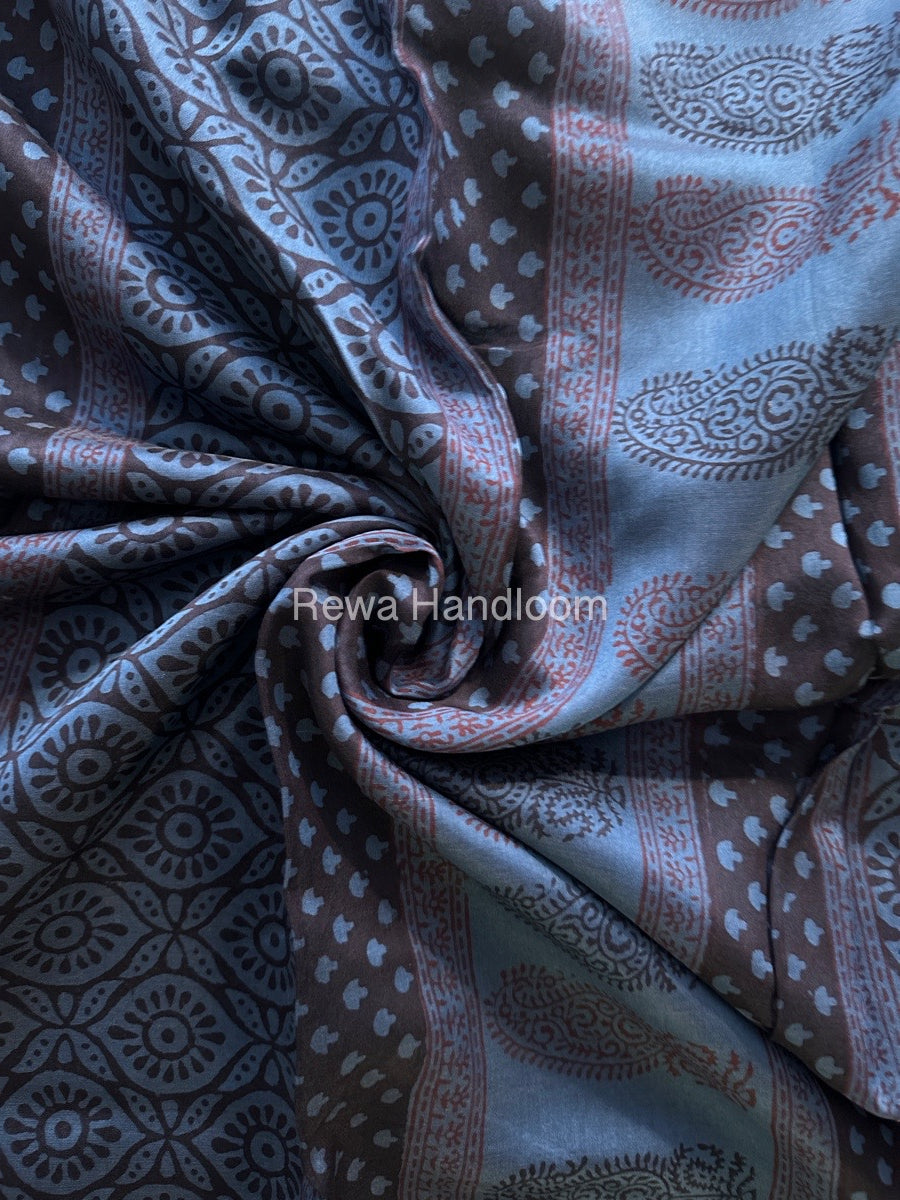 Maheshwari Dark Denim blue Bagh Print Saree BPSS019