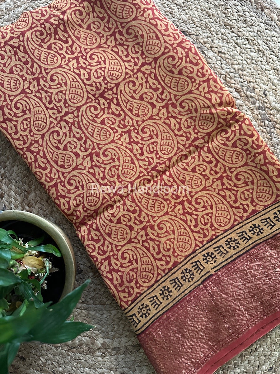 Maheshwari Red Bagh Print Saree BPSS016
