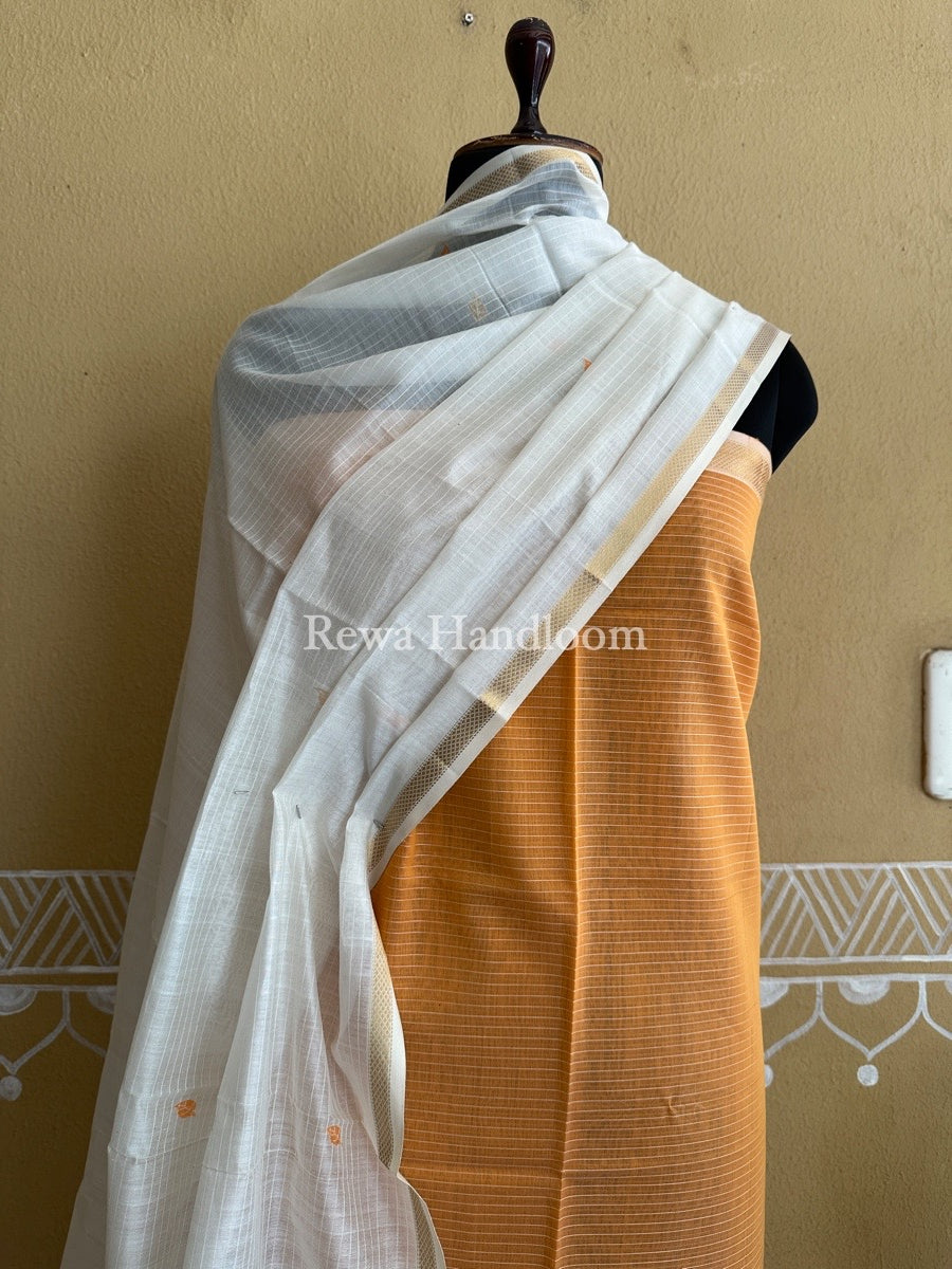 Maheshwari Light Orange-Off White Patti Butti Top-Dupatta Set BS01