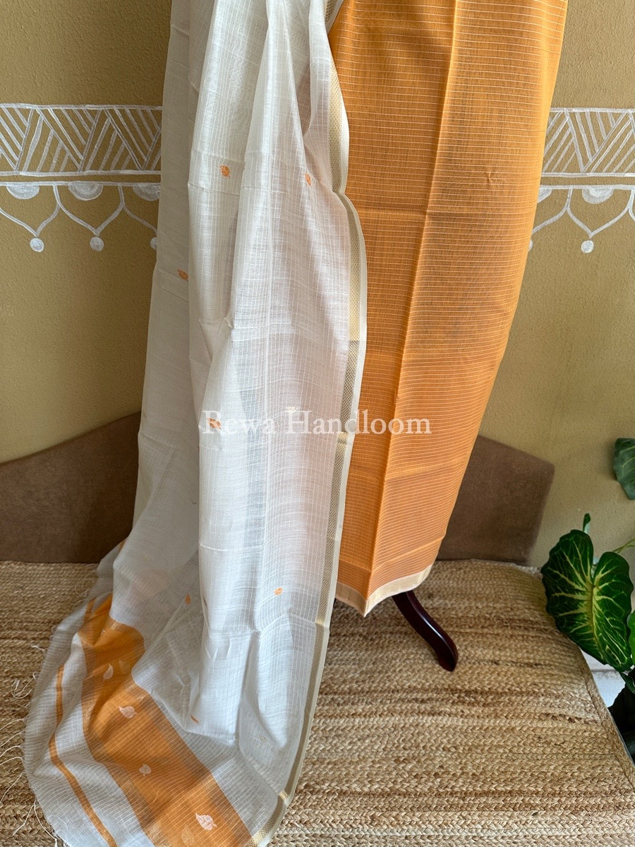 Maheshwari Light Orange-Off White Patti Butti Top-Dupatta Set BS01