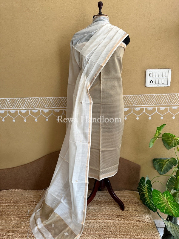 Maheshwari Beige-White Patti Butti Top-Dupatta Set PBS013