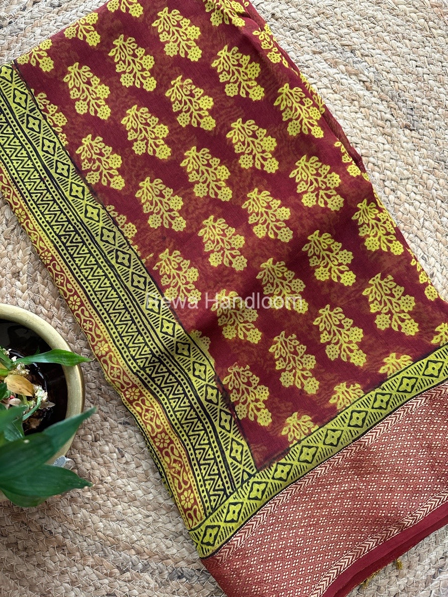 Maheshwari Parrot Green Bagh Print Saree BPSS060