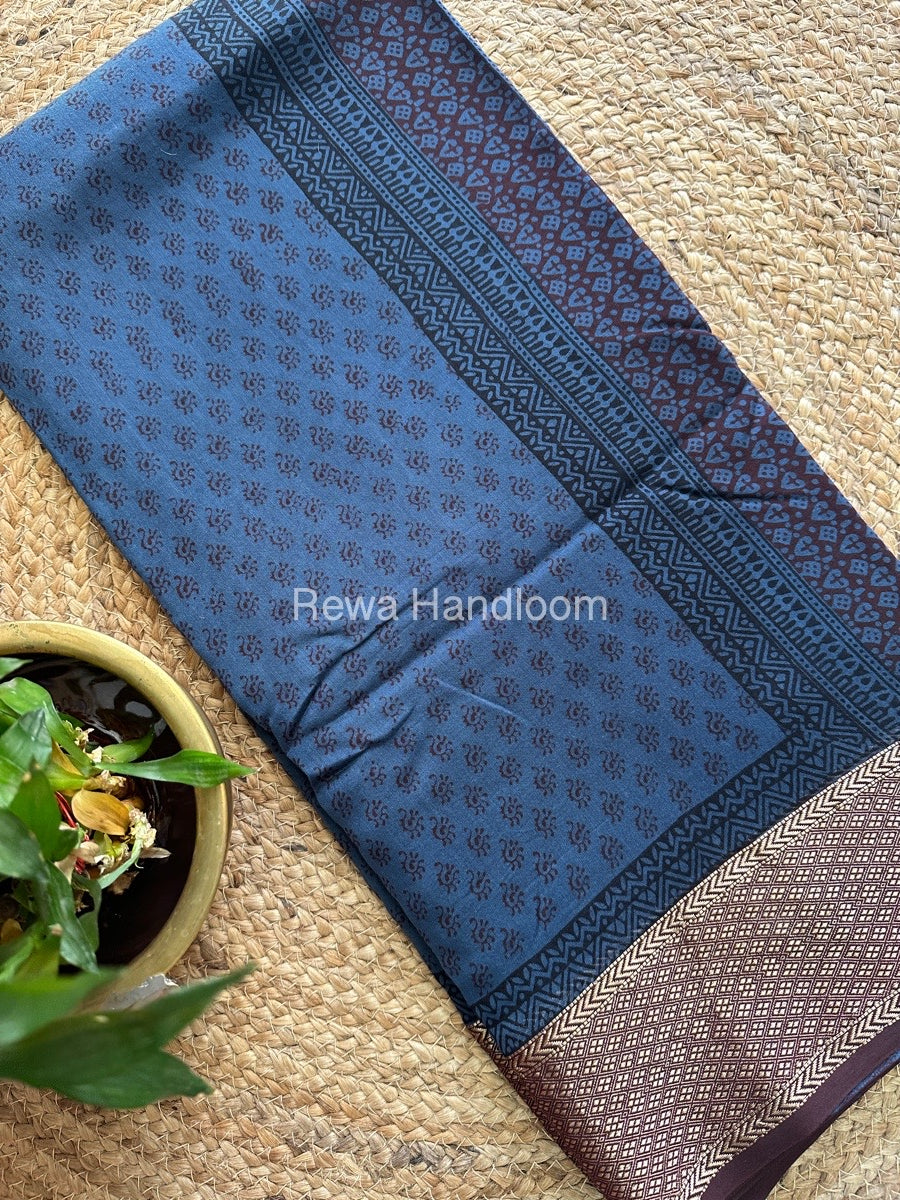Maheshwari Blue Grey Bagh Print Saree BPSS055