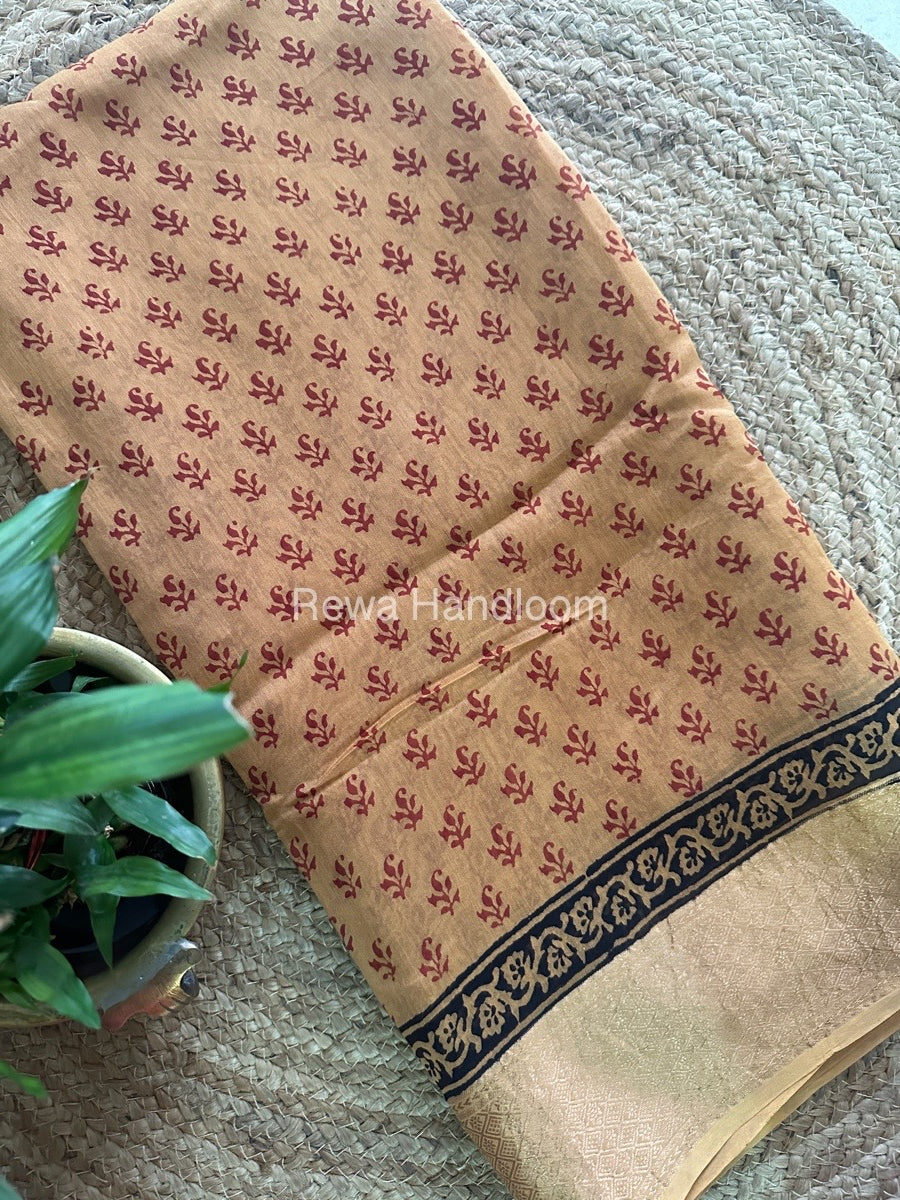 Maheshwari Light Yellow Bagh Print Saree BPSS014