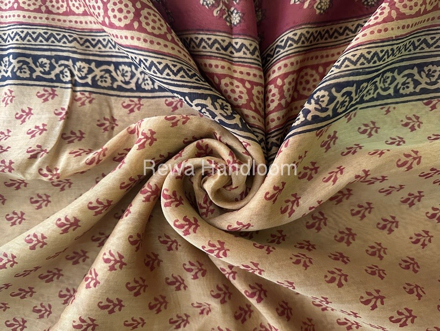Maheshwari Light Yellow Bagh Print Saree BPSS014