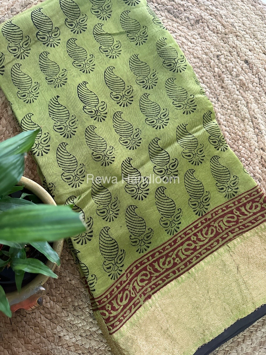 Maheshwari Mehendi Green Bagh Print Saree BPSS038