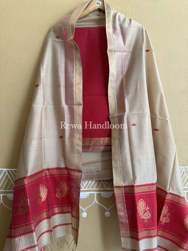 Maheshwari Peacock Buta-Buti Top-Dupatta Set