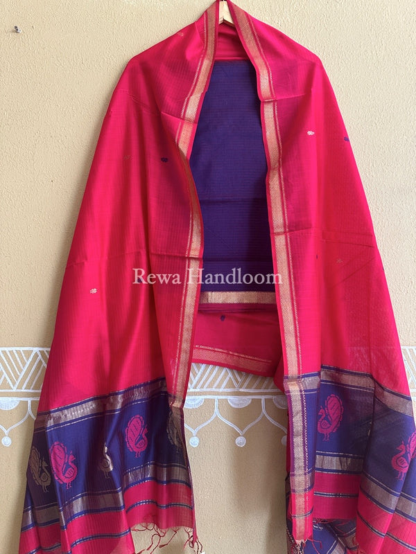 Maheshwari Peacock Buta-Buti Top-Dupatta Set