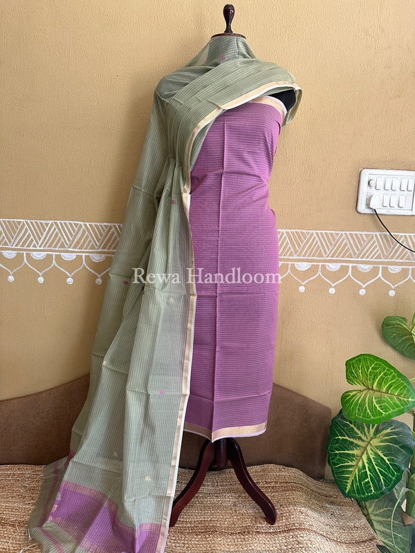 Maheshwari Onion Pink-Beige Patti Butti Top-Dupatta Set PBS020