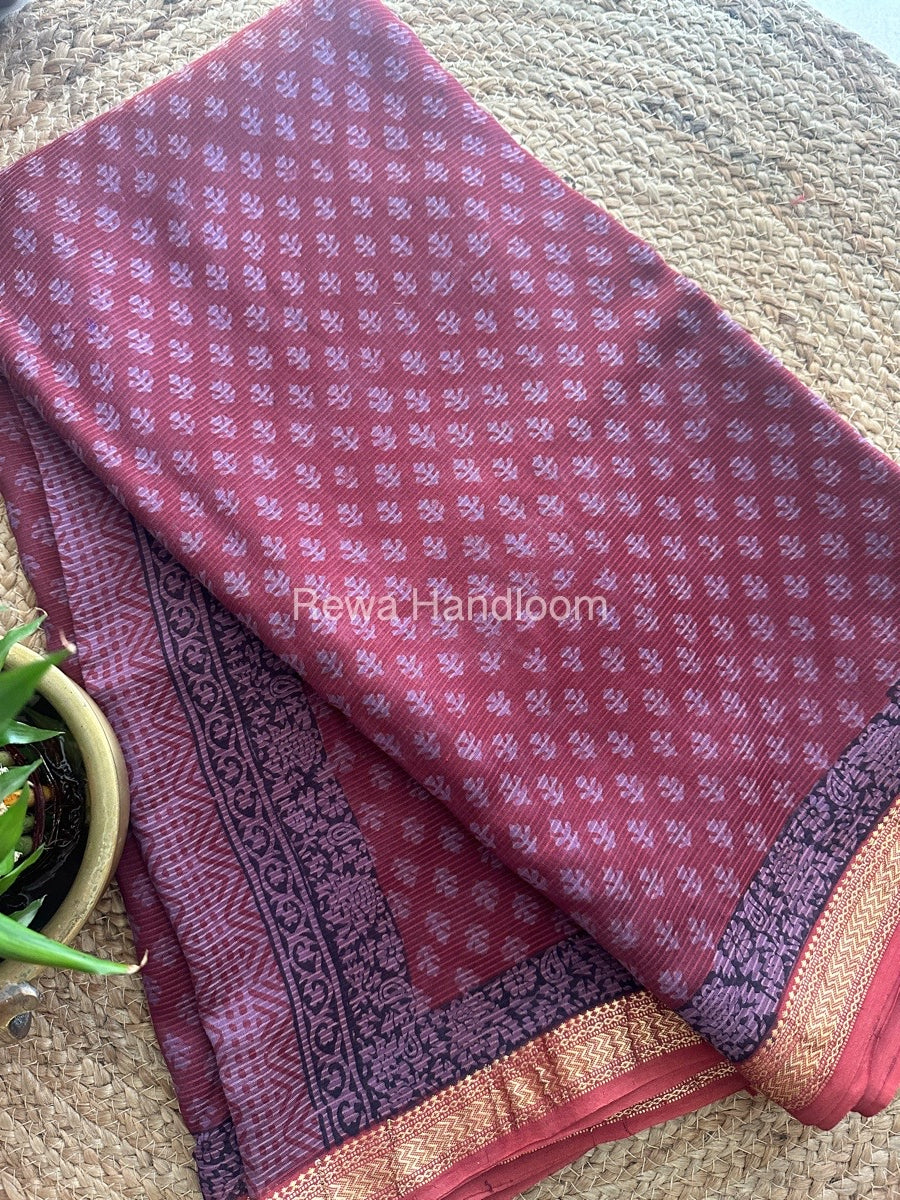 Maheshwari Bagh Print Small Border Saree