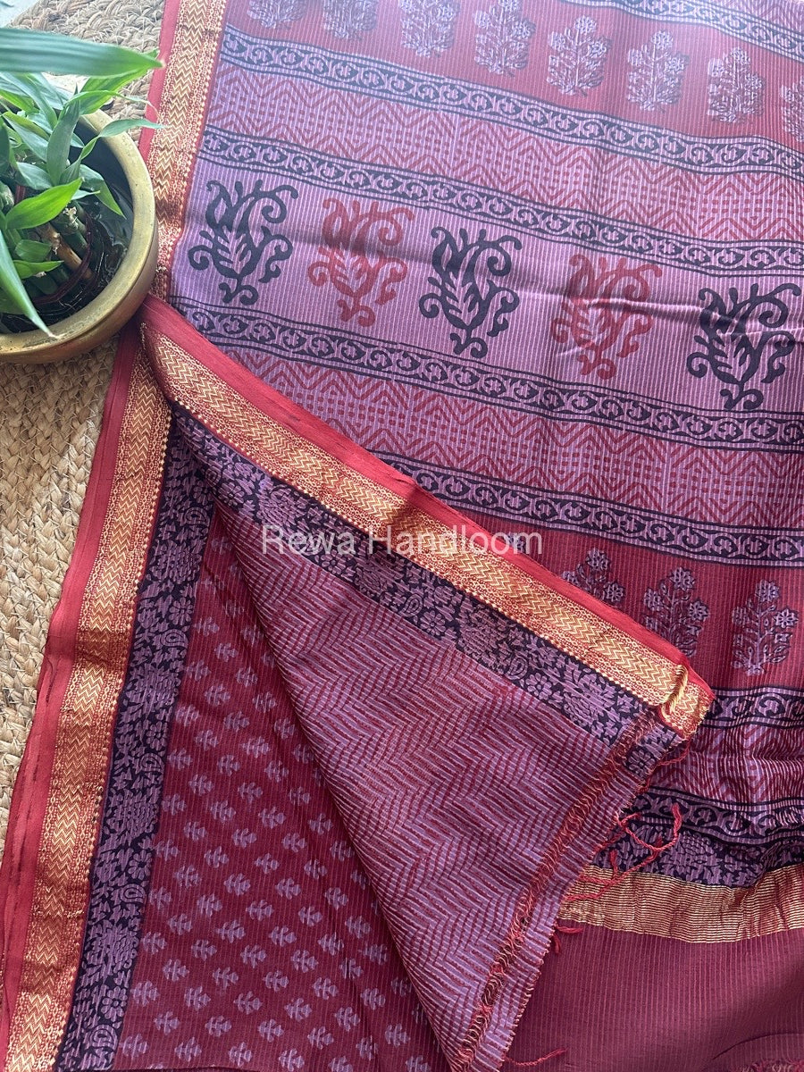 Maheshwari Magenta Bagh Print Small Border Saree MTBS02