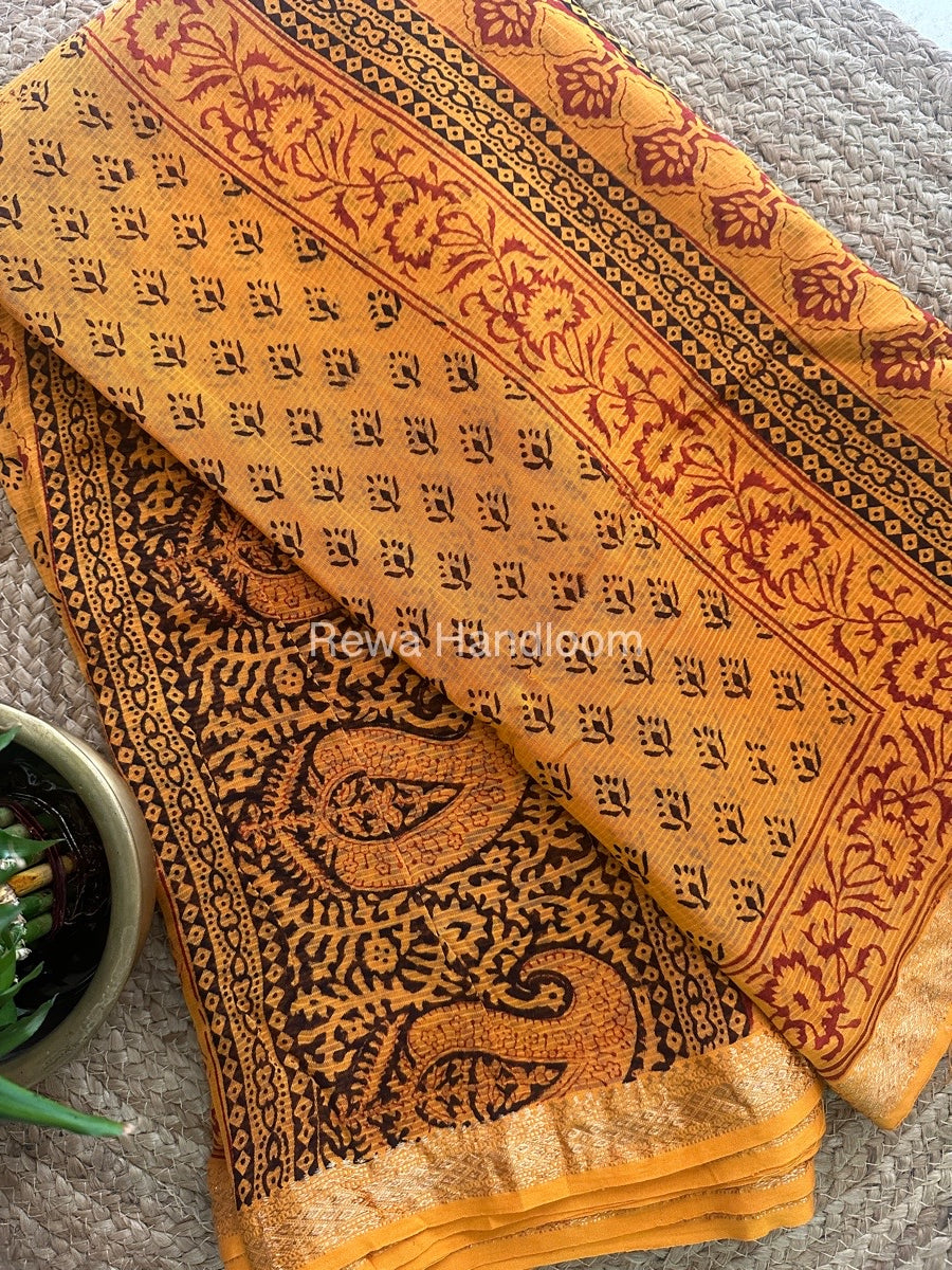Maheshwari Bagh Print Small Border Saree
