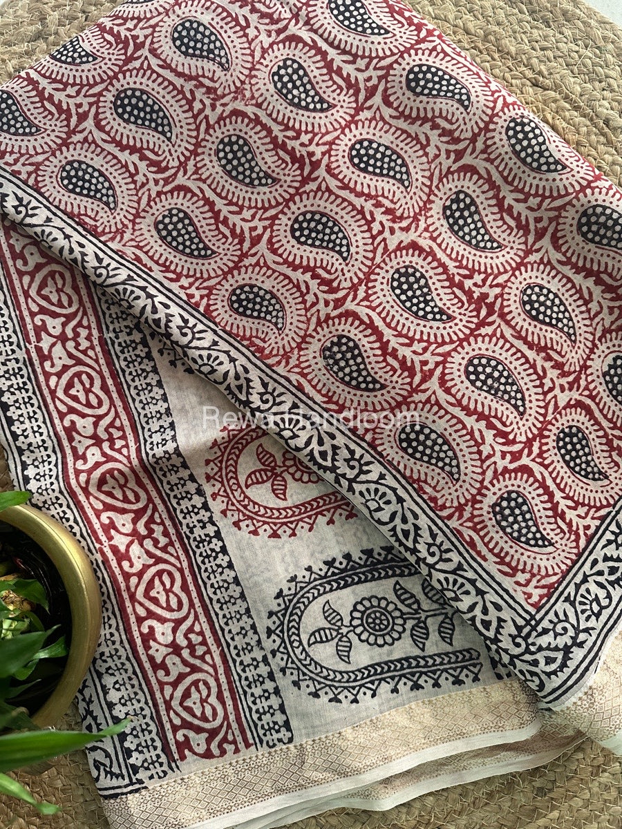 Maheshwari Bagh Print Small Border Saree