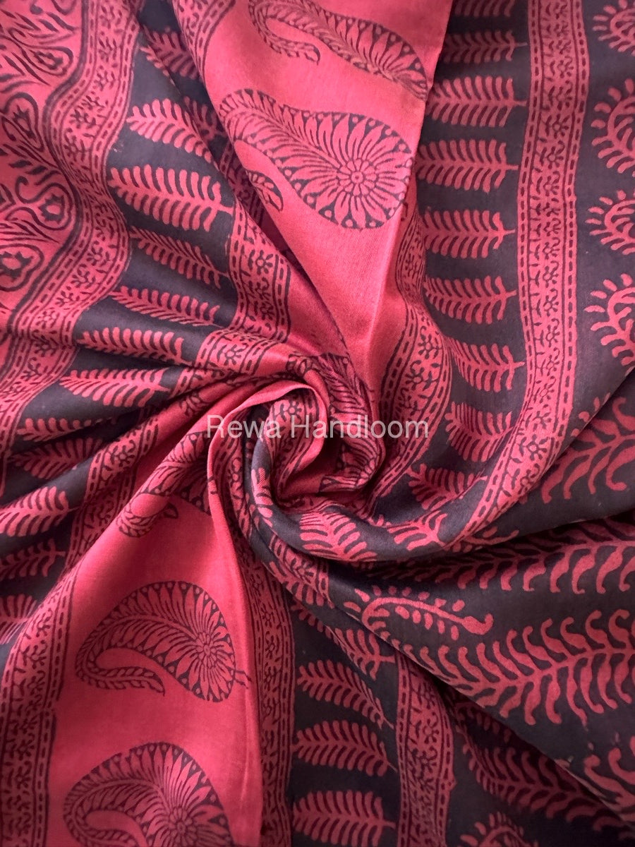 Maheshwari Pink Bagh Print Small Border Saree MTBS025