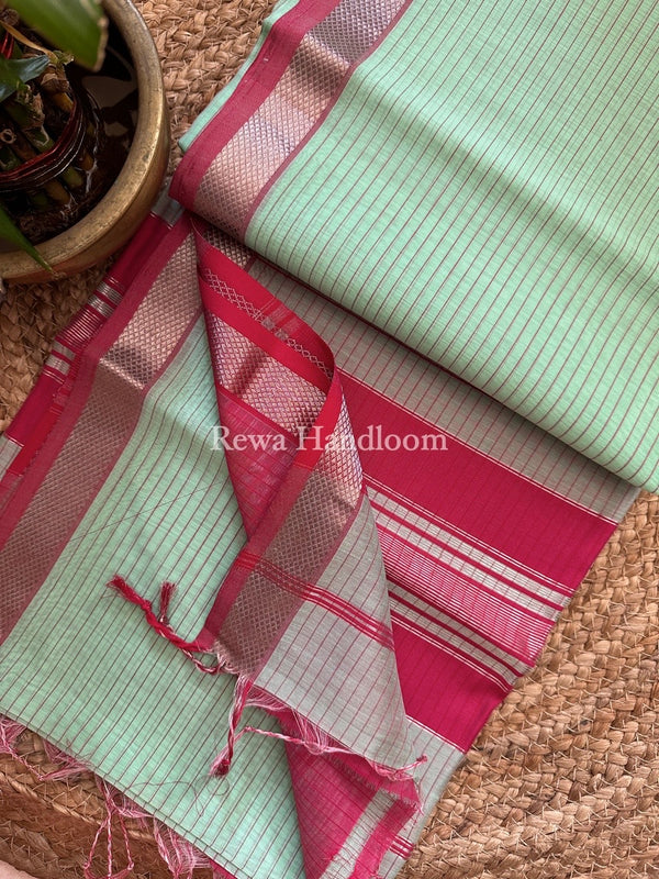 Maheshwari Silver Zari border Saree