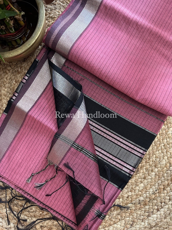 Maheshwari Silver Zari border Saree