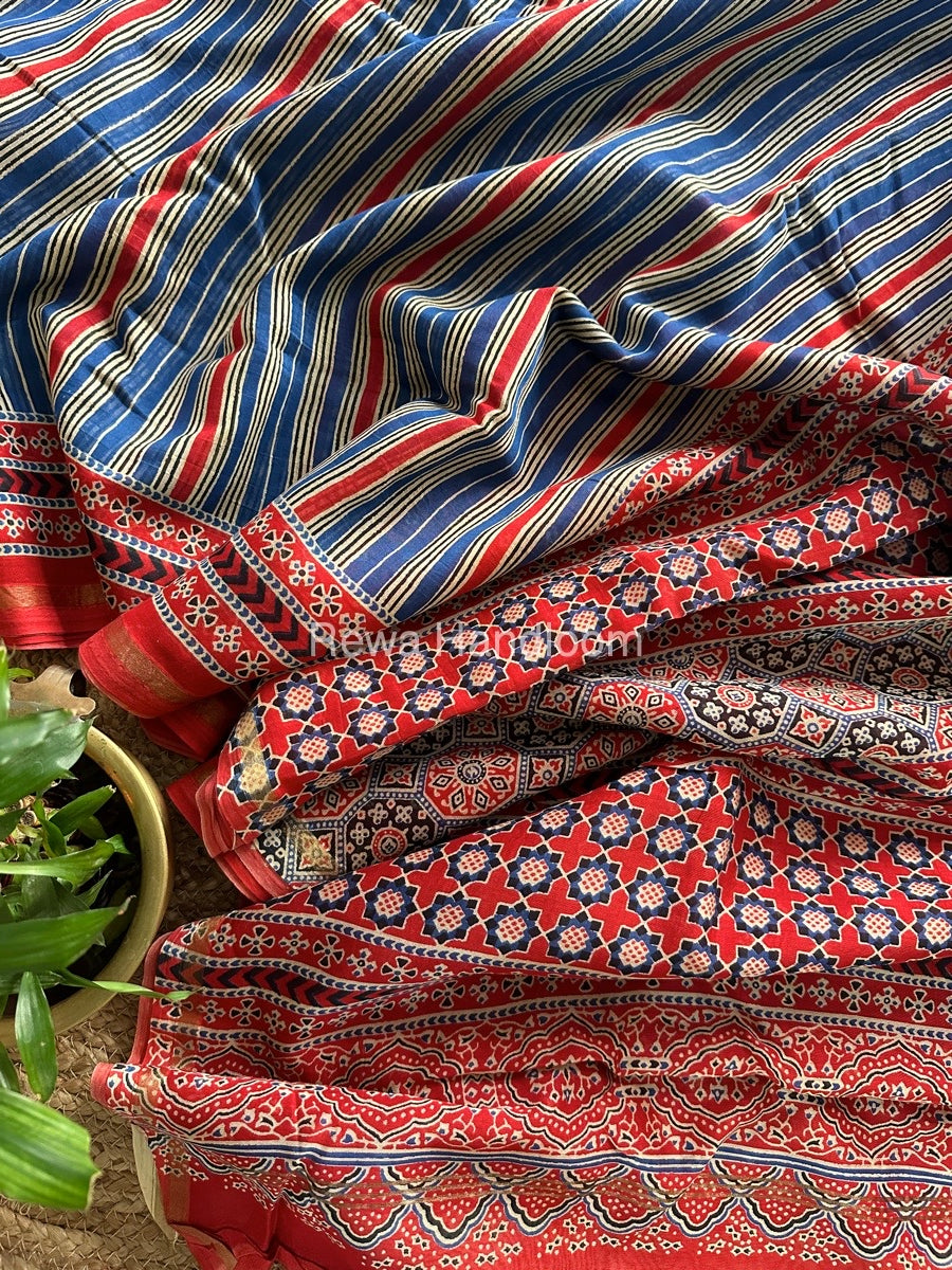 Blue-Red Chanderi Silk Saree CPS09