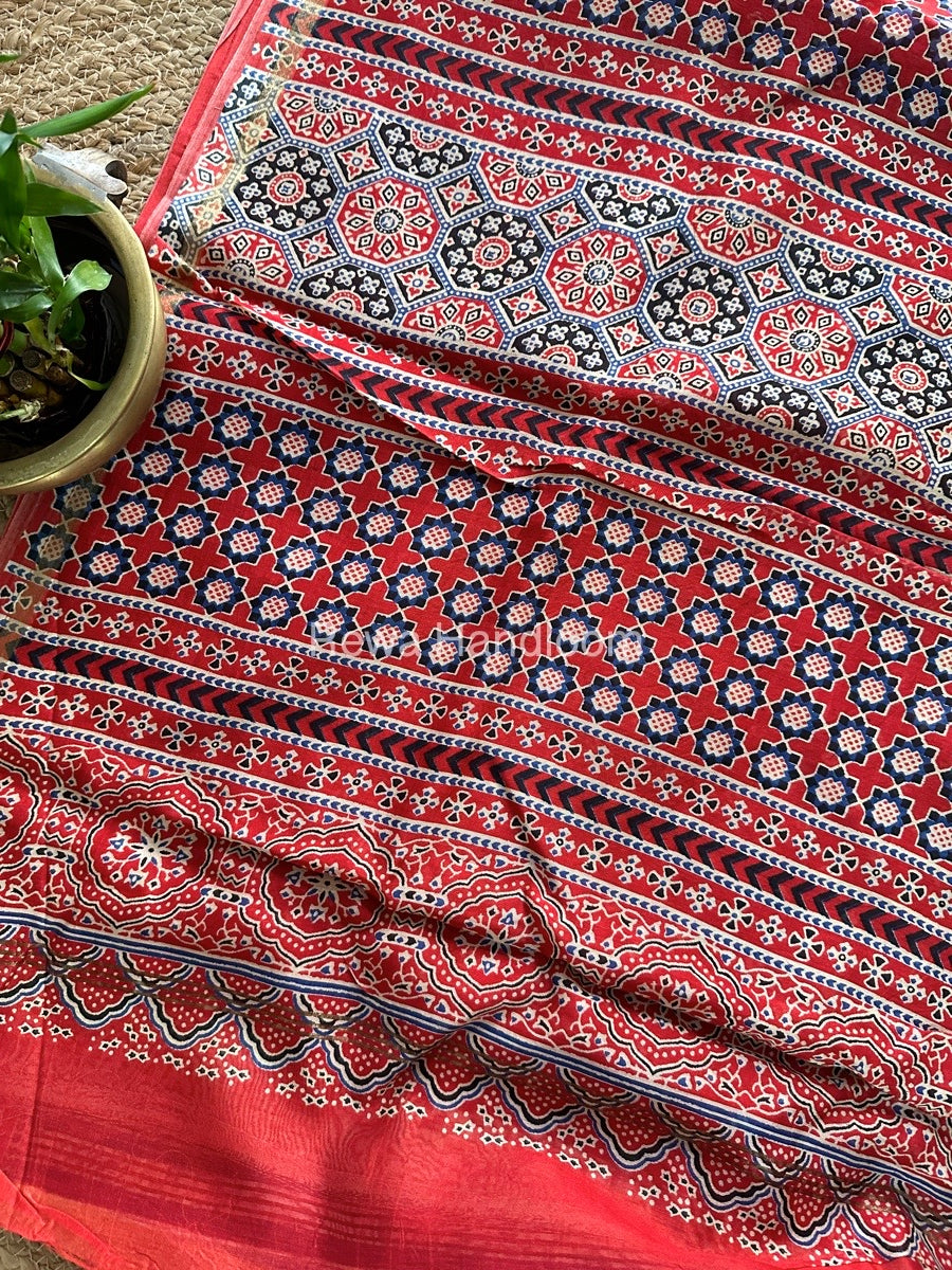Blue-Red Chanderi Silk Saree CPS09