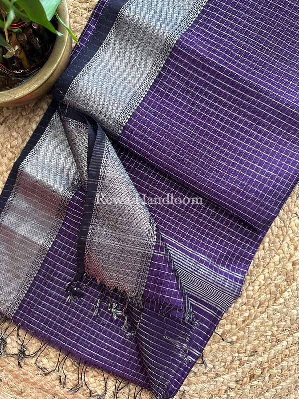 Maheshwari Silver Zari Checks Silk Saree