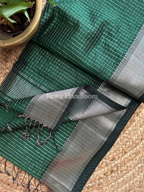 Maheshwari Silver Zari Checks Silk Saree
