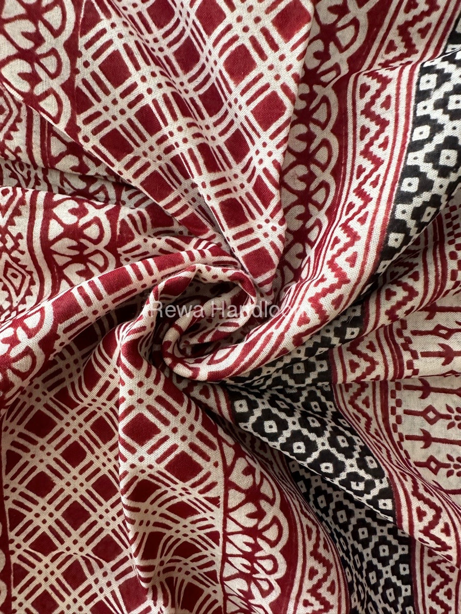 White Black Bagh Print Mercerised Cotton Saree MBP09