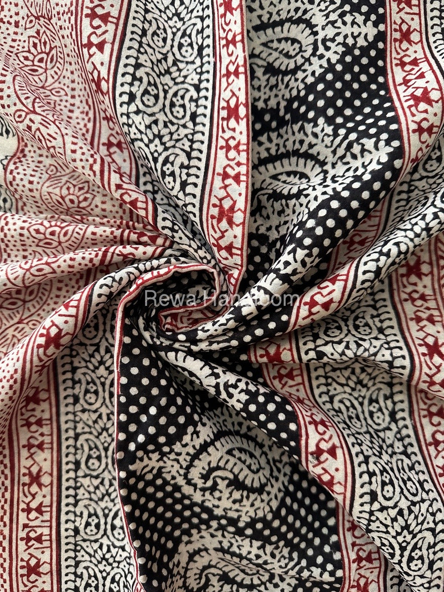 White Bagh Print Mercerised Cotton Saree MBP06