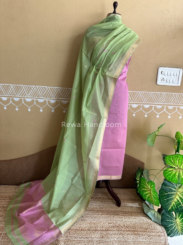 Maheshwari Onion-Pista Green Motifs Top-Dupatta Set PST0135