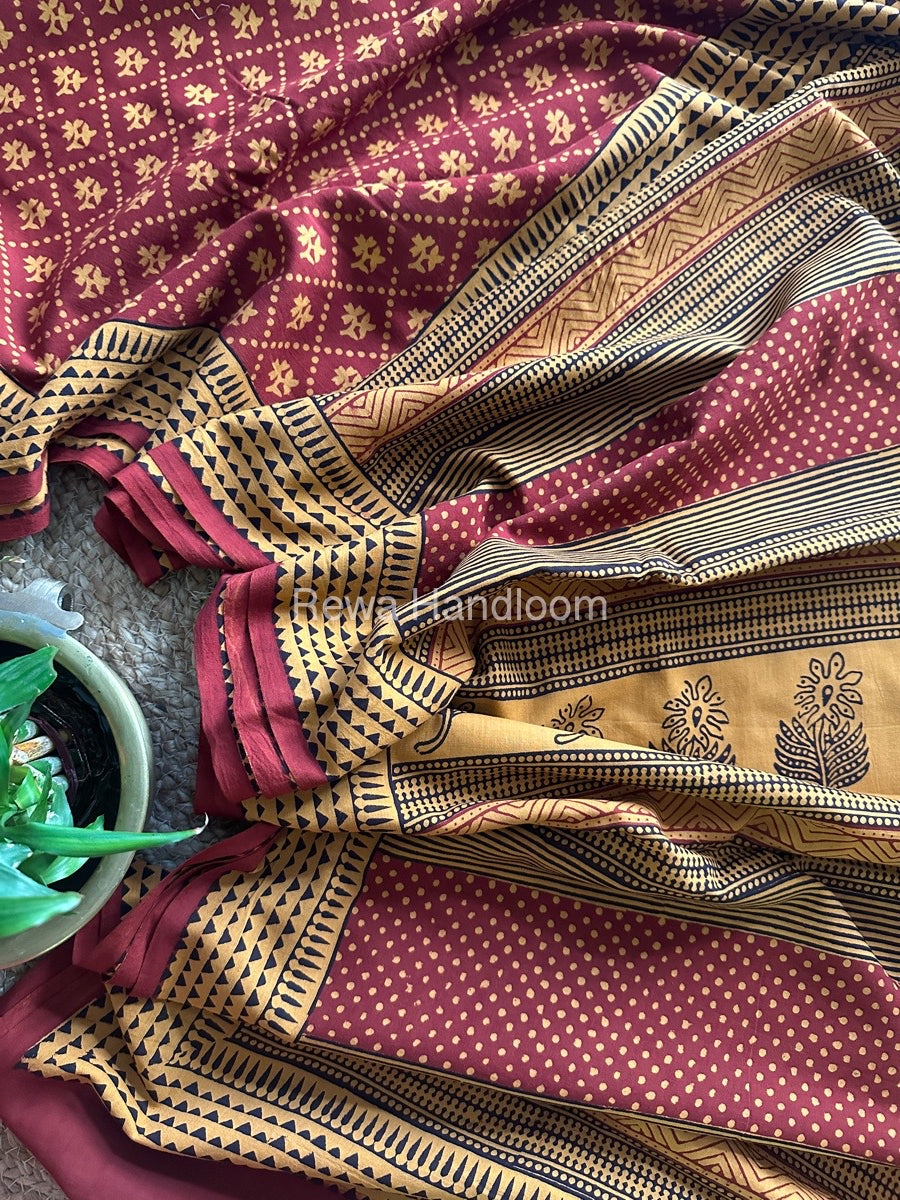 Red Bagh Print Cotton Saree NCBP09
