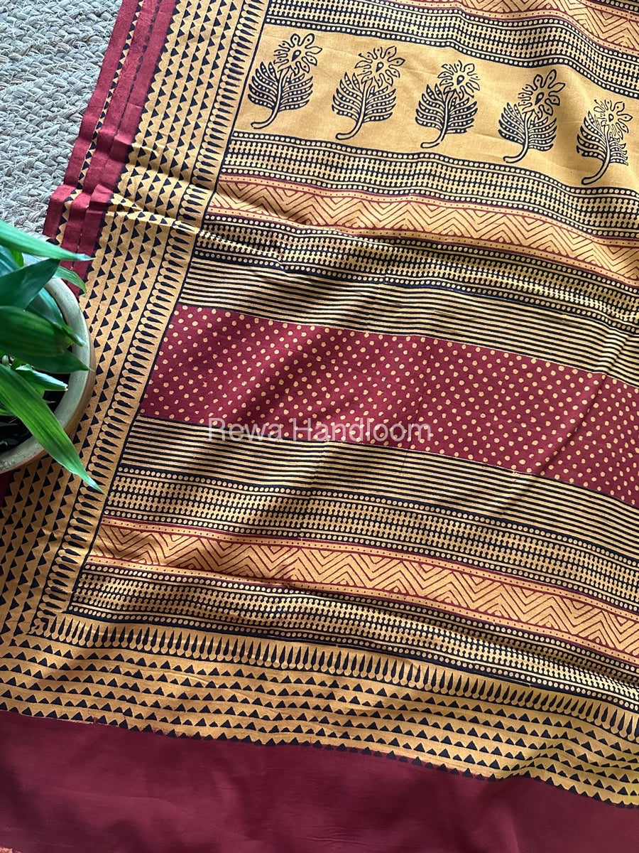 Red Bagh Print Cotton Saree NCBP09