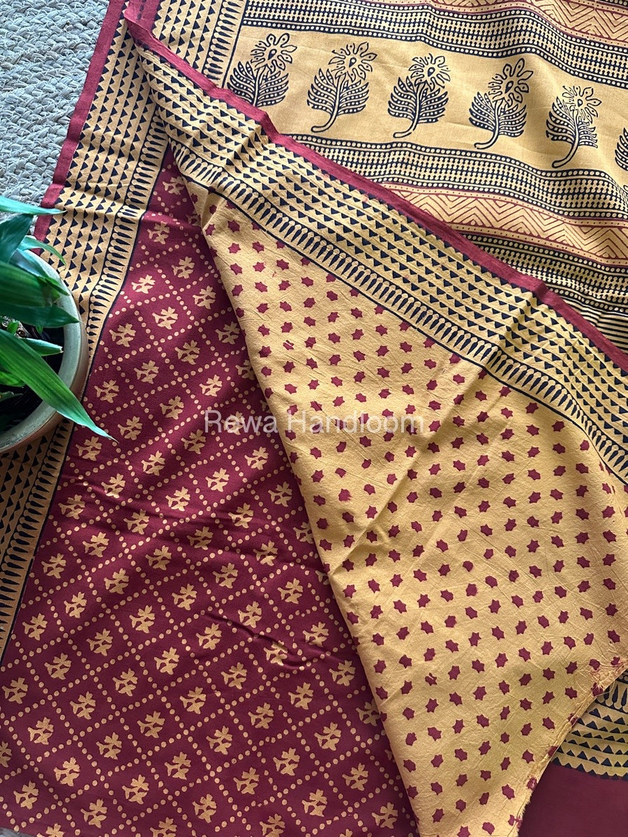 Red Bagh Print Cotton Saree NCBP09